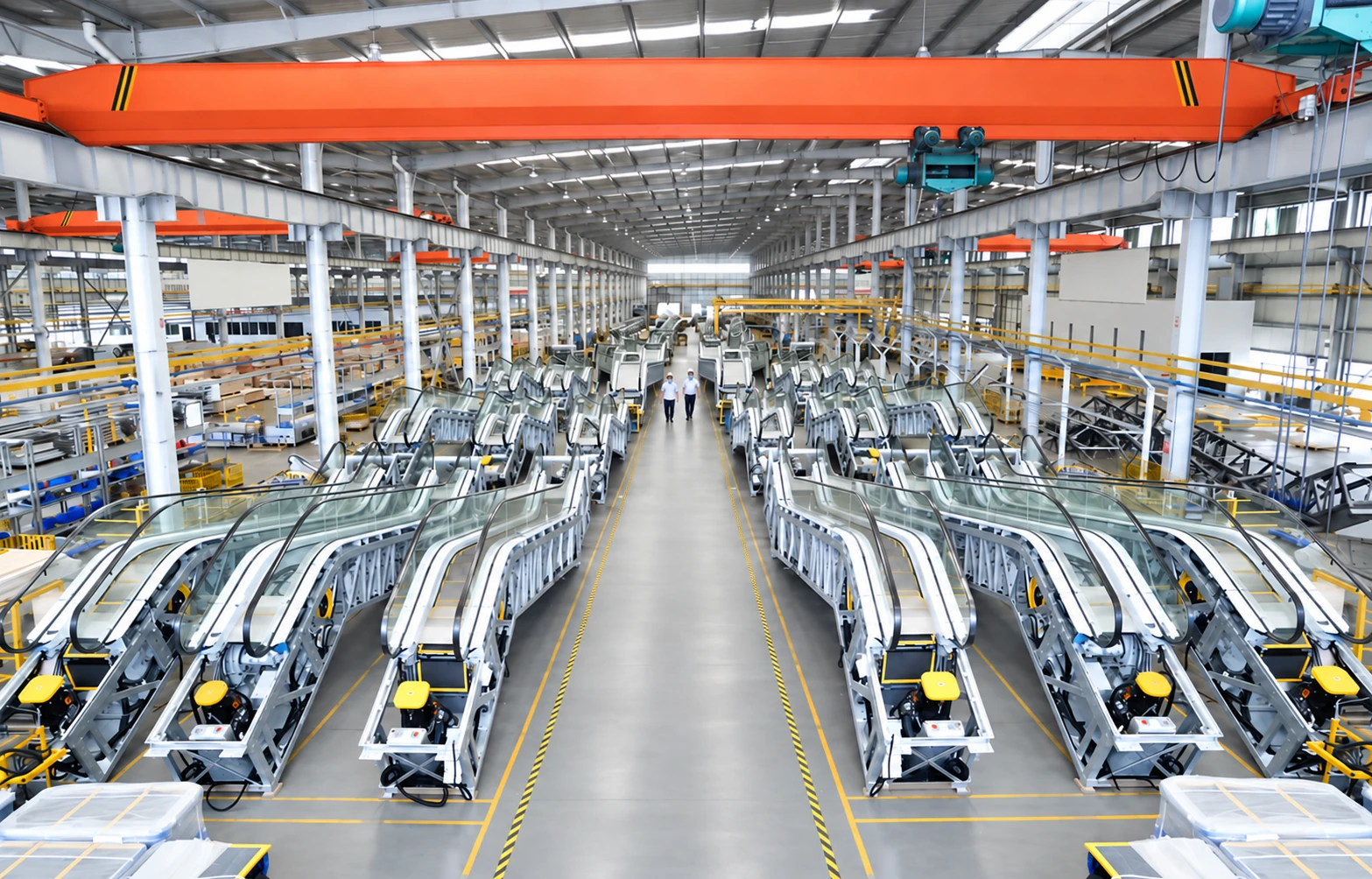 Linhas de montagem de escadas rolantes na fábrica