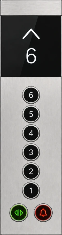 Painel de controle do elevador exibindo os andares ativos de 1 a 6